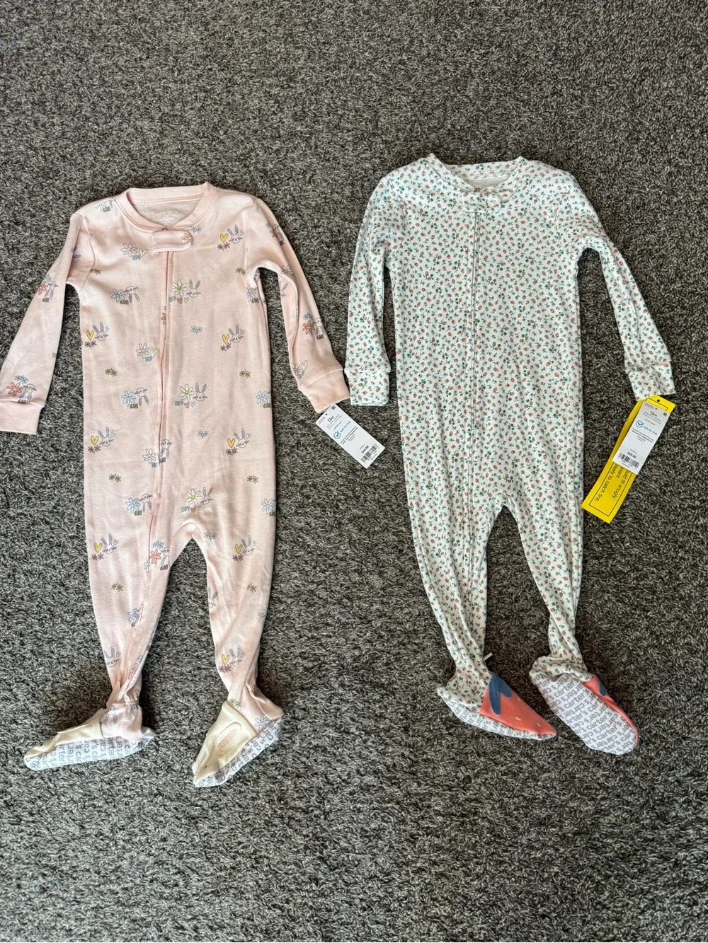 Carter's Pink and White Floral Footed Pajama Set